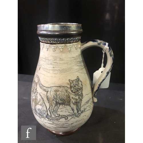 83 - Hannah Barlow - Doulton Lambeth - A late 19th Century stoneware jug decorated to the body with four ... 