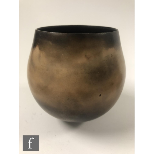 1217 - Hannah Murphy - A contemporary hand thrown studio pottery vase decorated with a burnished raku glaze... 