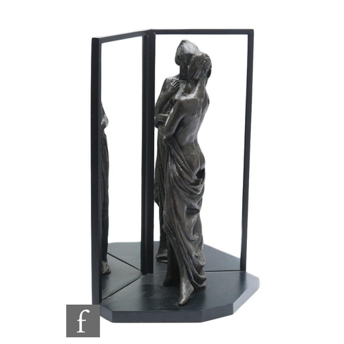 1448 - Enzo Plazzotta (1921-1981) - Standing partially nude female figure, bronze, signed and numbered 5/12... 