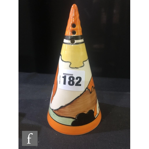 182 - Clarice Cliff - Mountain - A Conical sugar sifter circa 1931, hand painted with a stylised tree and ... 