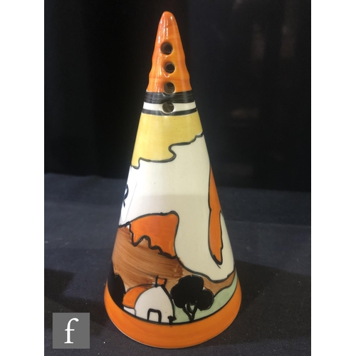 182 - Clarice Cliff - Mountain - A Conical sugar sifter circa 1931, hand painted with a stylised tree and ... 