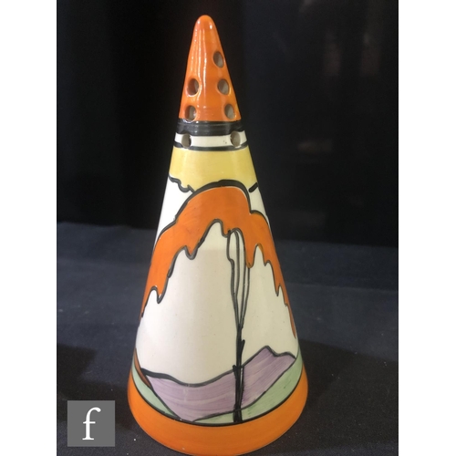 182 - Clarice Cliff - Mountain - A Conical sugar sifter circa 1931, hand painted with a stylised tree and ... 