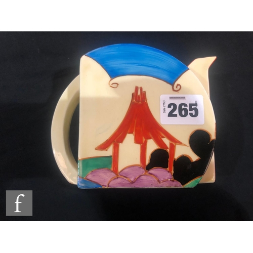 265 - Clarice Cliff - Summerhouse - A Stamford shape teapot circa 1931, hand painted with a stylised garde... 