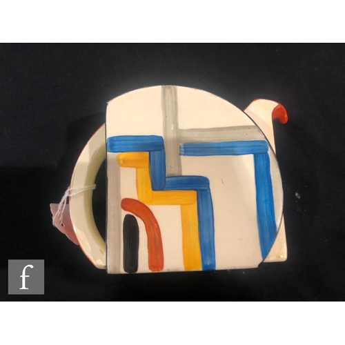 324 - Clarice Cliff - Tennis - A Stamford teapot circa 1930, hand painted with an abstract line design wit... 