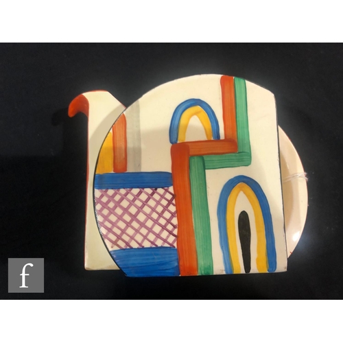 324 - Clarice Cliff - Tennis - A Stamford teapot circa 1930, hand painted with an abstract line design wit... 