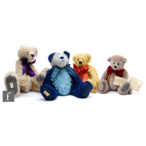 871 - Four Dean's Rag Book teddy bears, Rhythm and Blues, dark and pale blue mohair, limited edition 5 of ... 