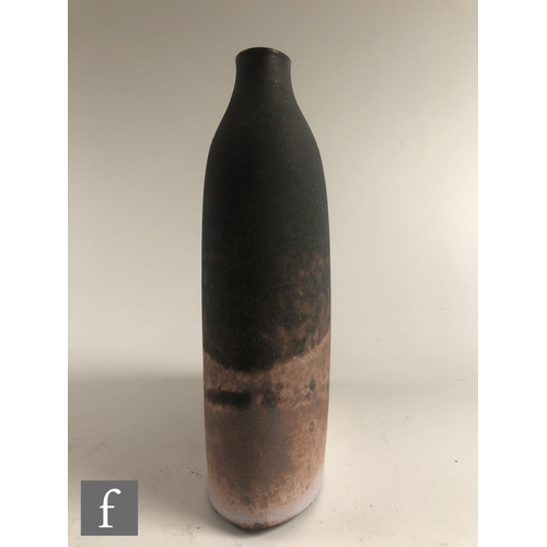 1204 - Emily Myers - A later 20th Century studio pottery vase of compressed form decorated with a tonal mat... 