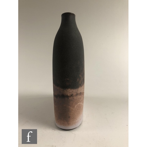 1204 - Emily Myers - A later 20th Century studio pottery vase of compressed form decorated with a tonal mat... 