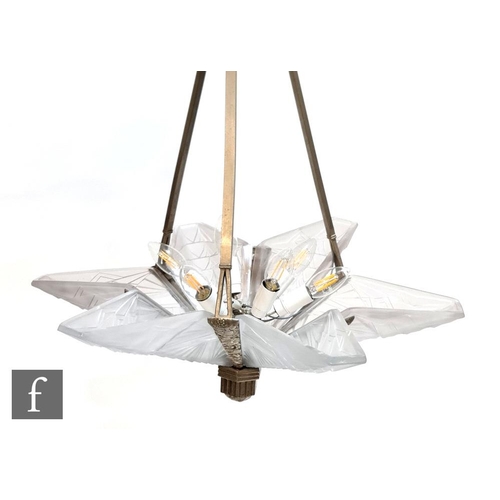 591 - Unknown - French - A 1920s Art Deco ceiling light with a silvered metal frame detail with a central ... 