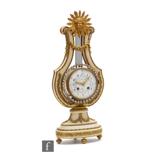 149 - A late 19th Century French lyre shaped Marie Antoinette mantel clock with eight-day movement strikin... 