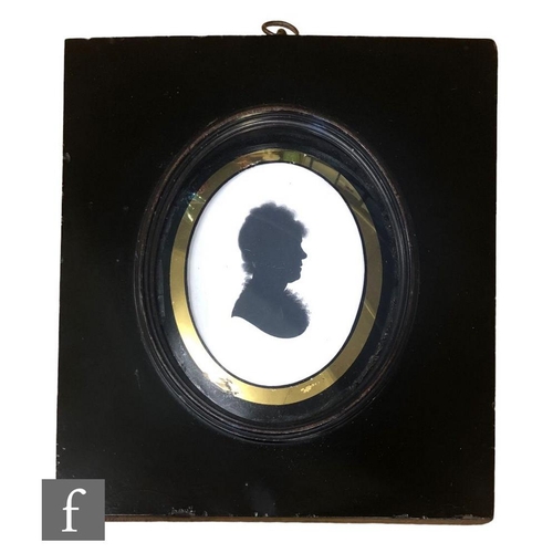 411 - JOHN MIERS (CIRCA 1795) - Profile portrait of a young man, painted silhouette, bears trade label wit... 