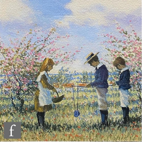 420 - TYTHE (CONTEMPORARY) - Little girls flying a kite, pastel drawing, signed indistinctly, framed, 19.5... 