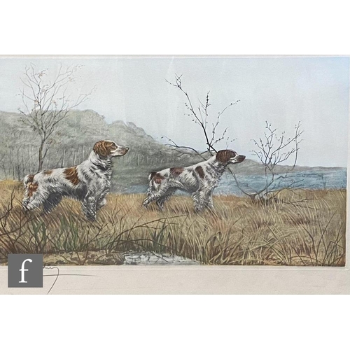 390 - LEON DANCHIN (FRENCH, 1887-1938) - Two setters in a landscape, hand coloured photogravure, signed in... 