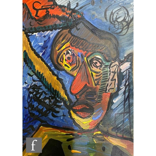 461 - ROBERT HAWORTH AKA THE BUTTERFLY MAN - 'Head', acrylic on card, signed, unframed, 40cm x 30cm.Note A... 