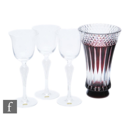 259 - A 20th Century Val St Lambert cased crystal vase of waisted sleeve form, cased in ruby over clear cr... 