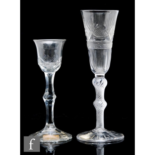 318 - An 18th Century drinking glass circa 1750, the tall round funnel bowl later cut in the 19th Century ... 