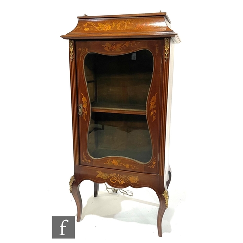 1320 - A 20th Century Louis XV1 style inlaid pier cabinet enclosed by a beaded edge shaped door below a bra... 