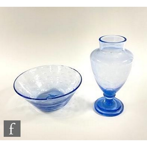 358 - A 1930s Art Deco glass vase, possibly Stourbridge, of footed shouldered ovoid form with collar neck ... 