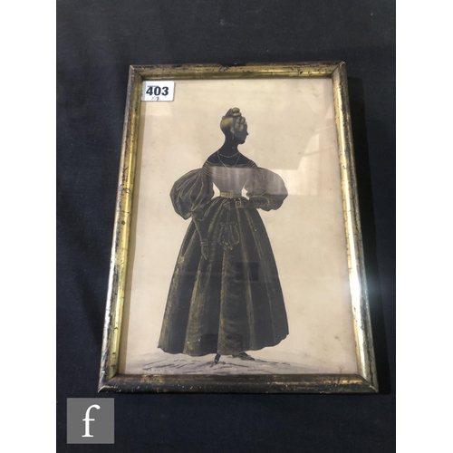 403 - ENGLISH SCHOOL (EARLY 19TH CENTURY) - Portrait of a young lady, painted silhouette highlighted in go... 