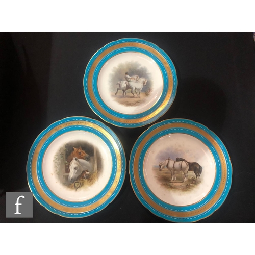 17 - A 19th Century Minton dessert service comprising two tall comports, four low comports and eleven pla... 