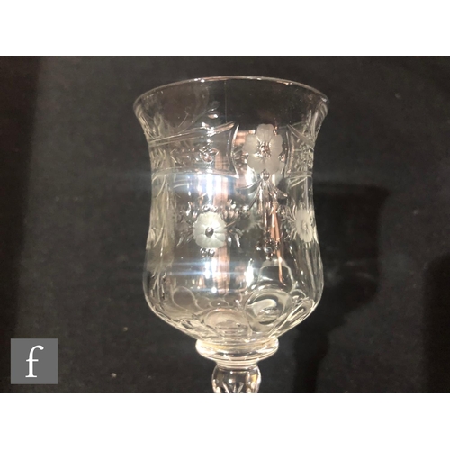 230 - An early 20th Century Webbs rock crystal style drinking glass, circa 1910, the ovoid bowl decorated ... 