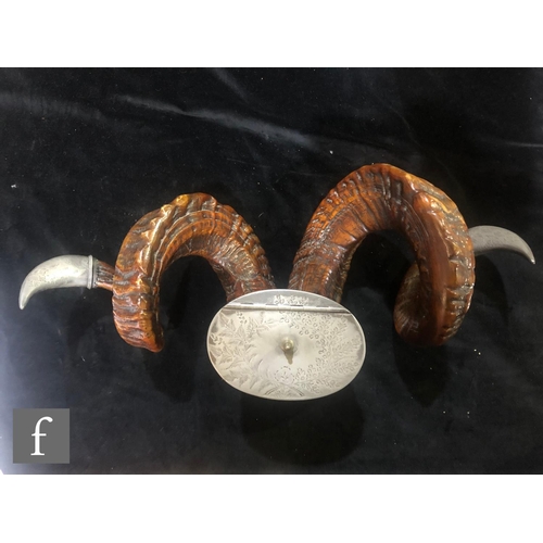 608 - A late 19th Century ram's horn and electroplated table snuff mull by Walker & Hall, with foliate... 