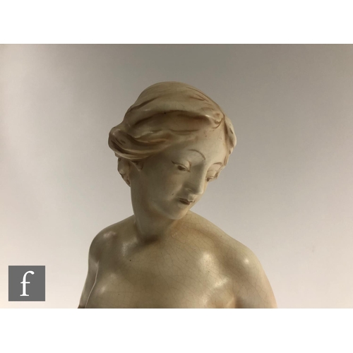 24 - A large 1930s Crown Devon Fieldings statue of a female nude draped in a robe, printed mark, height 5... 