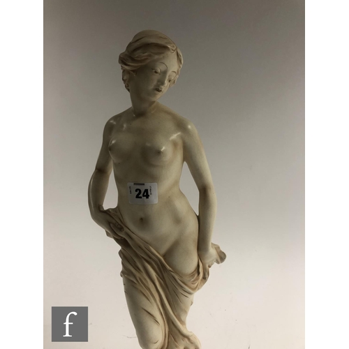 24 - A large 1930s Crown Devon Fieldings statue of a female nude draped in a robe, printed mark, height 5... 