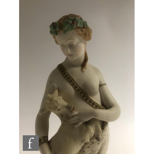 48 - A large 19th Century W.H Goss Parian figure of a scantily clad female holding a kid goat with her fo... 