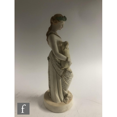 48 - A large 19th Century W.H Goss Parian figure of a scantily clad female holding a kid goat with her fo... 