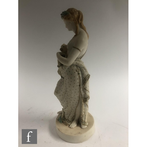 48 - A large 19th Century W.H Goss Parian figure of a scantily clad female holding a kid goat with her fo... 