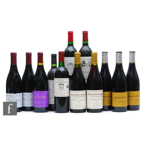 1153 - Twelve bottles of French red wines, to include  a single bottle of 1993 Margaux La Reserve Du Genera... 