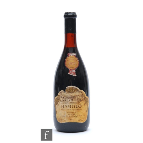 1157 - A 1977 bottle of Giovanni Scanavino Barolo Riserva, Italy, red wine, UK distributor label Evans Mars... 