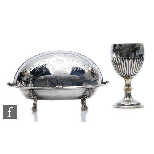 129 - A hallmarked silver goblet, circular spread foot below beaded knop and part fluted bowl, weight 13oz... 