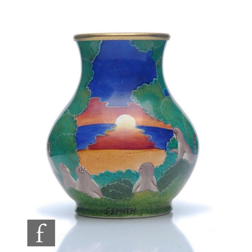 143 - A boxed Moorcroft Enamels 'Millenium' vase designed and decorated by Steve Smith with hand painted r... 