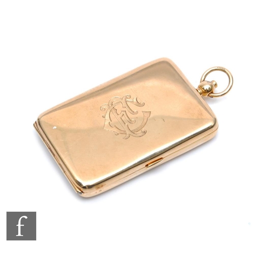 167 - A 9ct hallmarked cushioned rectangular compact opening to reveal mirror and gold covered compartment... 