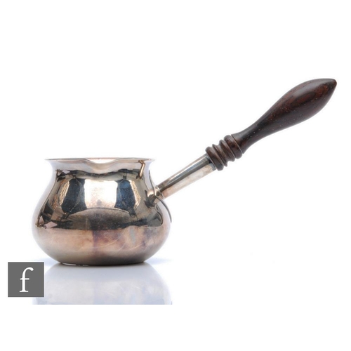 176 - A modern hallmarked silver brandy warmer, plain bowl terminating in turned wooden handle, length 15c... 