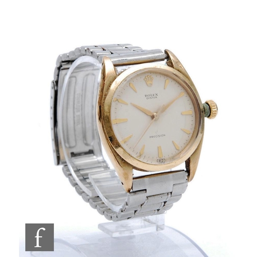 217 - A 9ct hallmarked Rolex Oyster Precision automatic wrist watch with gilt batons to a cream dial, case... 