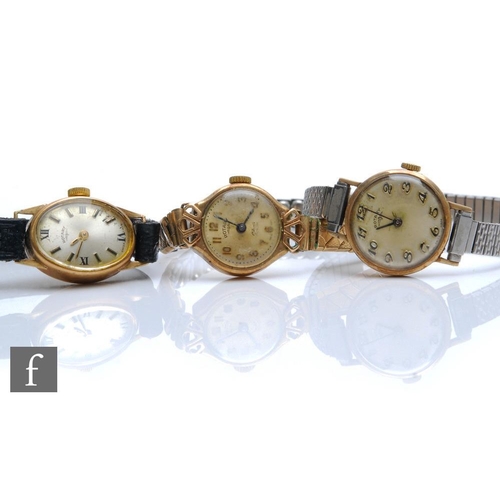 229 - Three lady's 9ct hallmarked manual wristwatches, all Rotary examples, various styles and dates, A/F.