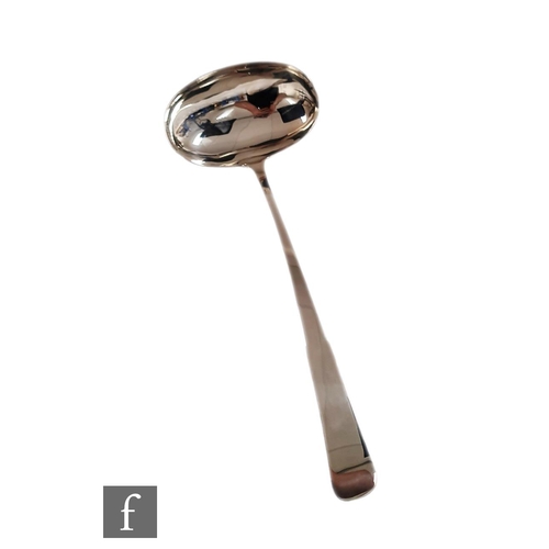 42 - A silver soup ladle of plain form, weight 7.5oz, length 36cm, not hallmarked just maker's mark.