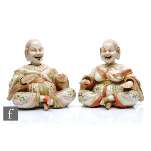 1016 - A pair of late 19th to early 20th Century Ernst Bohne and Sohne Chinoiserie bisque nodding figures m... 