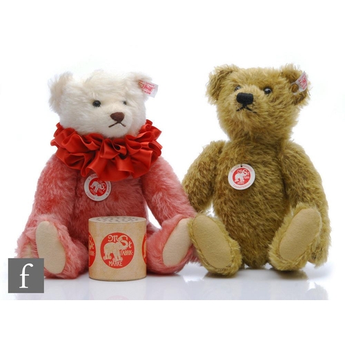 1164 - Two Steiff teddy bears, 037542 Teddy Bear Dolly, dusky pink and white mohair, wearing satin ruff, li... 