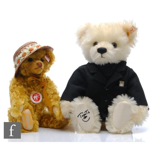 1167 - Two Steiff teddy bears, 660092 Toots Thielemans Bear, white mohair, wearing black felt jacket with m... 