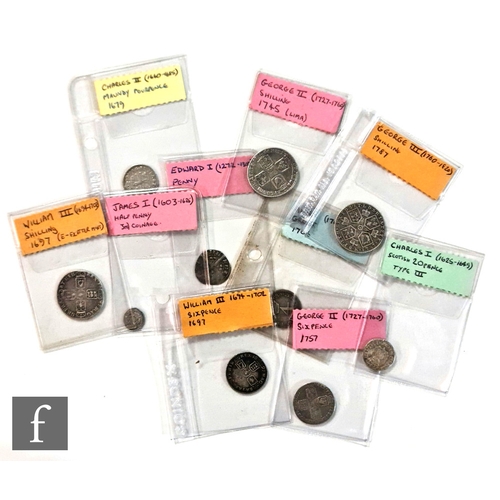 760 - Various hammered coinage including Edward I penny, James I half penny, a Scottish twenty pence (1625... 