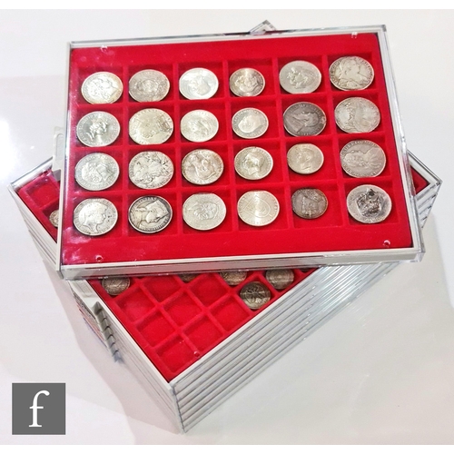 776 - Eight Lindner trays of various coins from German States, Italy, Portugal, Ceylon and Cyprus, some re... 