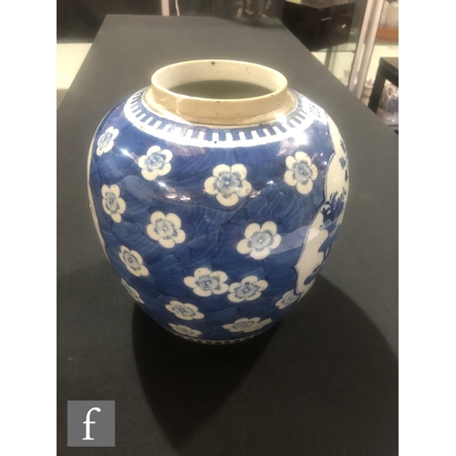 130 - A Chinese 19th Century blue and white jar, the cracked ice ground picked out with lotus blooms, the ... 