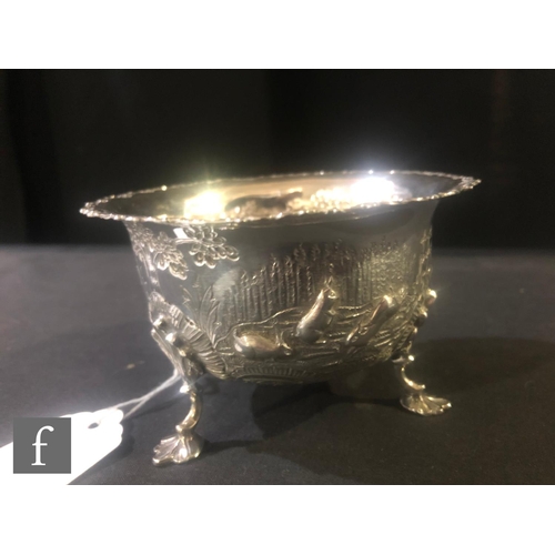 90 - A late Victorian sugar bowl decorated with embossed and engraved scene of two pheasants in a landsca... 