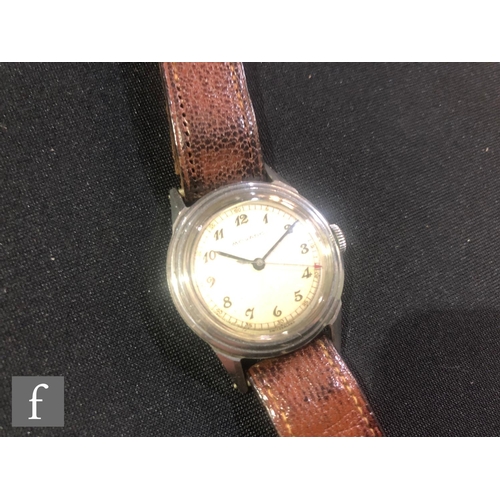 250 - A mid 20th Century gentleman's stainless steel Movado, manual wristwatch, Arabic numerals to a silve... 