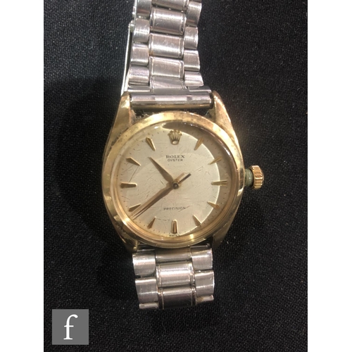 217 - A 9ct hallmarked Rolex Oyster Precision automatic wrist watch with gilt batons to a cream dial, case... 