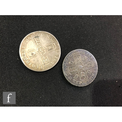 787 - Two Charles II to William III crowns dated 1676 and 1696. (2)